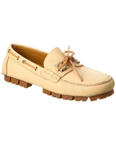 Ferragamo Giosue Leather Moccasin In Neutral