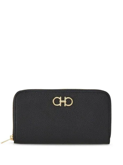 Ferragamo Continental Zip Around Gancini Wallet In Black