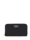 Ferragamo 'giove' Black Wallet With Gancini On The Front In Leather Woman