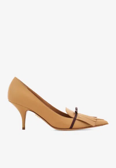 Ferragamo Giuky 70 Mini Fringed Leather Pumps In Brown