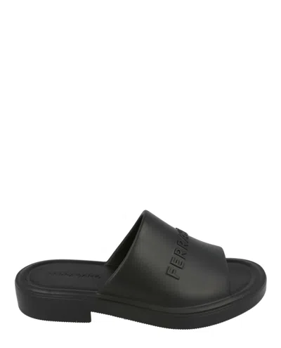 Ferragamo Giuneva Logo Embossed Slides In Black