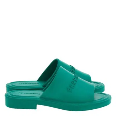 Ferragamo Giuneva Logo Embossed Slides In Gray