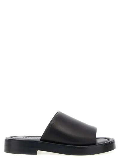 Ferragamo Leather Sandals With Embossed Logo On The Side In Black