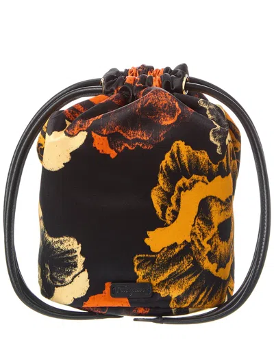 Ferragamo Glam Flower Cage Satin Pouch In Black