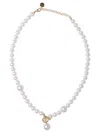 Ferragamo Necklace With Pendant Detail And Pearl Beads In Metallic