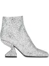 Ferragamo Glitter-effect Sculpted-heel Ankle Boots In Metallic