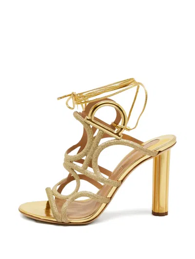 Pre-owned Ferragamo Glitter Strappy Sandals In Gold