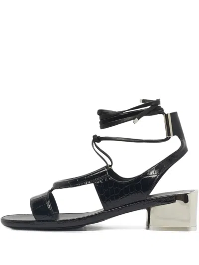 Pre-owned Ferragamo Glorja Croc-embossed Sandals In Black