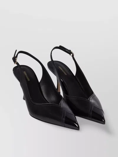 Ferragamo Glossy Buckle Detail Kitten Heel Pumps