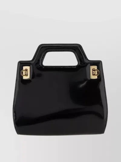 Ferragamo Glossy Finish Mini Handbag With Gold Hardware