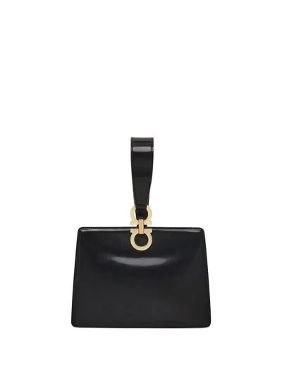 Ferragamo Mini Embellished Patent-leather Clutch In Black