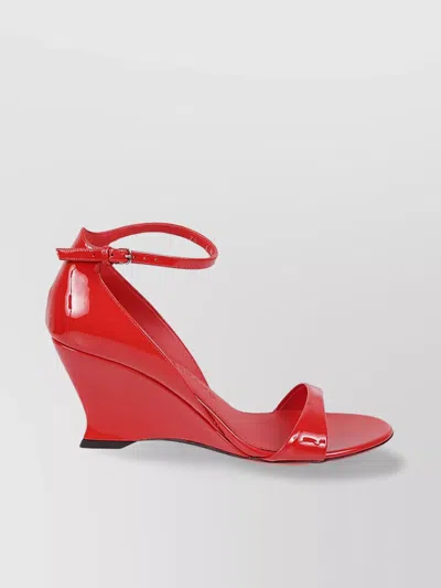 Ferragamo Glossy Leather Sandals With Shaped Wedge Heel In Red