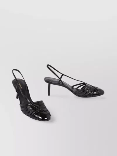 FERRAGAMO GLOSSY STRAPPY PUMPS WITH PATENT ACCENTS