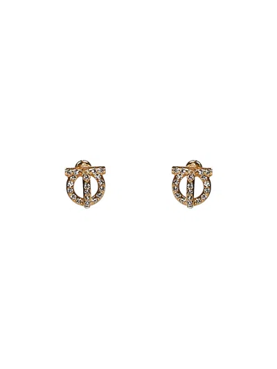 Ferragamo Gold Brass 3d Gancini Crystals Earrings