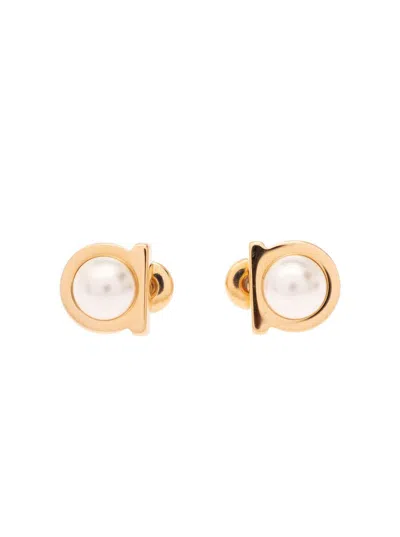 Ferragamo Gold-colored Earrings With Gancini Detail In Brass Woman In Grey