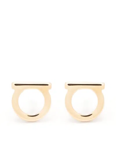Ferragamo Gold-colored Gancini Earrings In Brass Woman In Grey