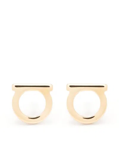 Ferragamo Gold-colored Gancini Earrings In Brass Woman In Gray