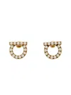 Ferragamo Gold-colored Gancini Earrings With Pearls In Brass Woman In Gold