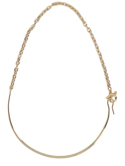Ferragamo Gold Curved Bar Bar Charm Brass Necklace