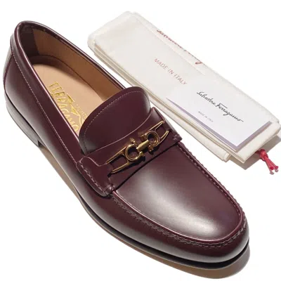 Pre-owned Ferragamo Gold Gancini Bit Brown Leather Mathias Men's Dress Welted Loafers