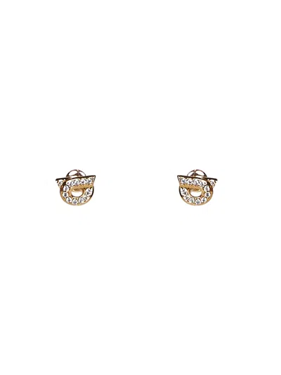 Ferragamo Gold Gancini Earrings With Rhinestones - Size 10<br/>