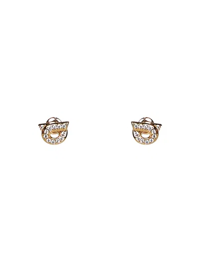 Ferragamo Gold Gancini Earrings With Rhinestones - Size 10<br/>