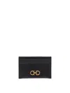 Ferragamo Gold Gancini Hammered Leather Card Holder In Black