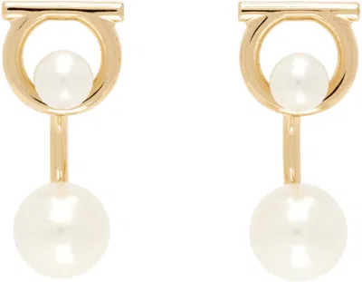 Ferragamo Gold Gancini Pearl Earrings