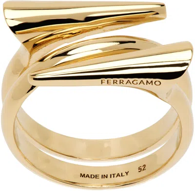 Ferragamo Gold Gancini Point Ring In 001 Oro 50