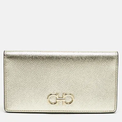 Pre-owned Ferragamo Gold Leather Gancini Long Wallet