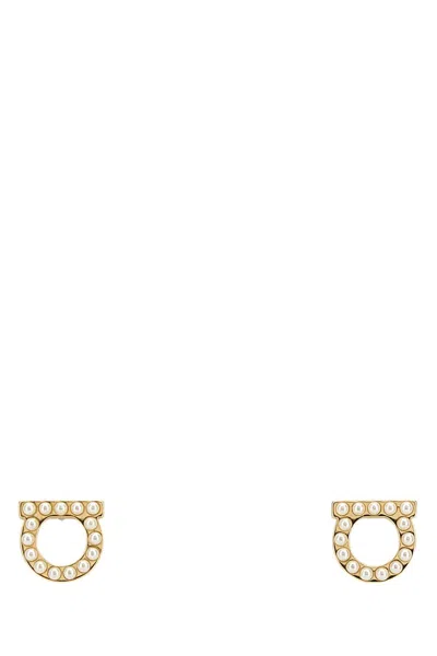 Ferragamo Gold Metal Gancini Earrings In Transparent