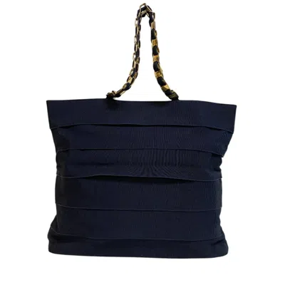 Pre-owned Ferragamo Gold Navy Canvas Leather Tote Bag () In Multi