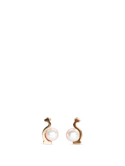 Ferragamo Gold Pearl S Earrings In Grey