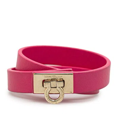 Pre-owned Ferragamo Gold Pink Leather Charm Bracelet () In Multi