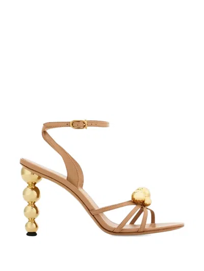 Ferragamo Gold-tone Embellishment Heel Sandal In Neutral