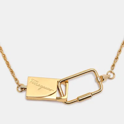 Ferragamo Gold Tone Lock Pendant Necklace