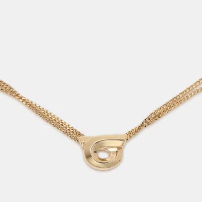 Pre-owned Ferragamo Gold Tone Metal Chain Pendant Necklace