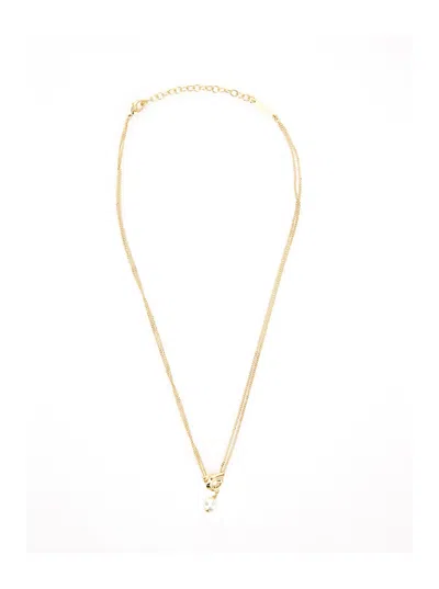 Ferragamo Gold Tone Necklace With Gancini Pendant In Brass Woman In Pink