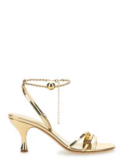 Ferragamo Gold Tone Sandals With Chain In Patent Leather Woman