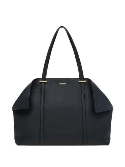 Ferragamo Black Calf Leather Bos Taurus Shoulder Bag In Neutral