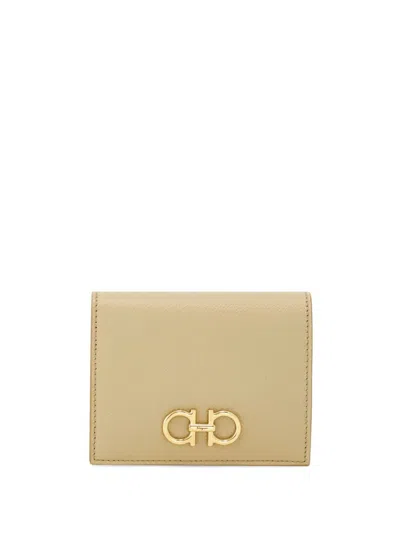 Ferragamo Women's Golden Finish Gancini Compact Wallet In Beige