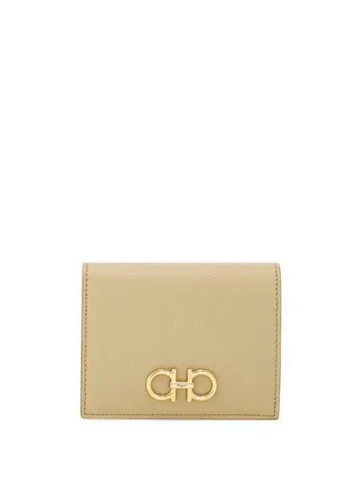 Ferragamo Women's Golden Finish Gancini Compact Wallet In Beige