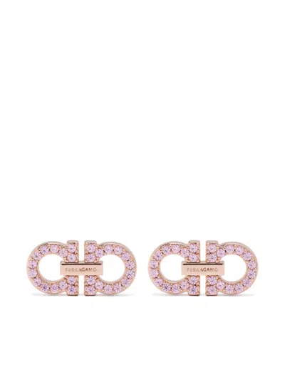 FERRAGAMO GOLDEN GANCINI CRYSTAL STUD EARRINGS