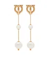 Ferragamo Double Pearl Gancini Pendant Earrings In Golden