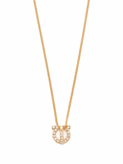 FERRAGAMO GOLDEN GANCINI NECKLACE WITH STRASS