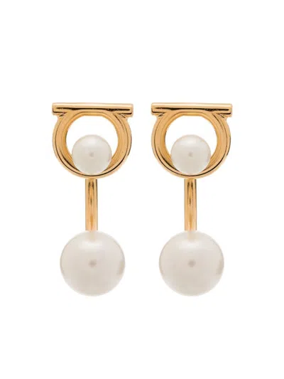 FERRAGAMO GOLDEN GANCINI PEARLS EARRINGS