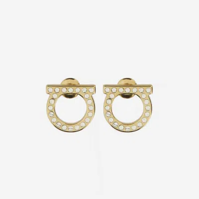 Ferragamo Gancini Crystals Earrings In Gold