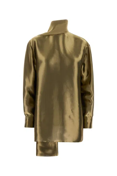 Ferragamo Golden Lame Knit Blouse In Green