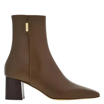 Ferragamo Golden Tab Leather Ankle Boots In Brown