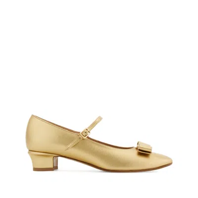 Ferragamo Gold-tone Laminated Bow Detail Mary Jane Flat